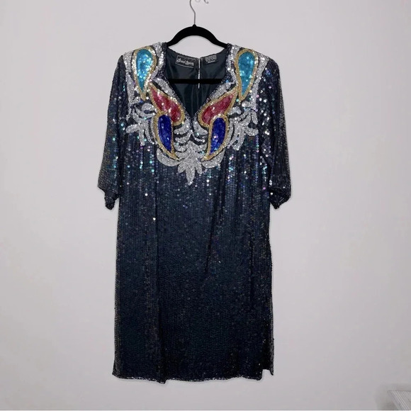 Jewel Queen Silk Sequin Dress Women Y2K Hollywood Regency fairycore whimsygoth - Picture 12 of 12